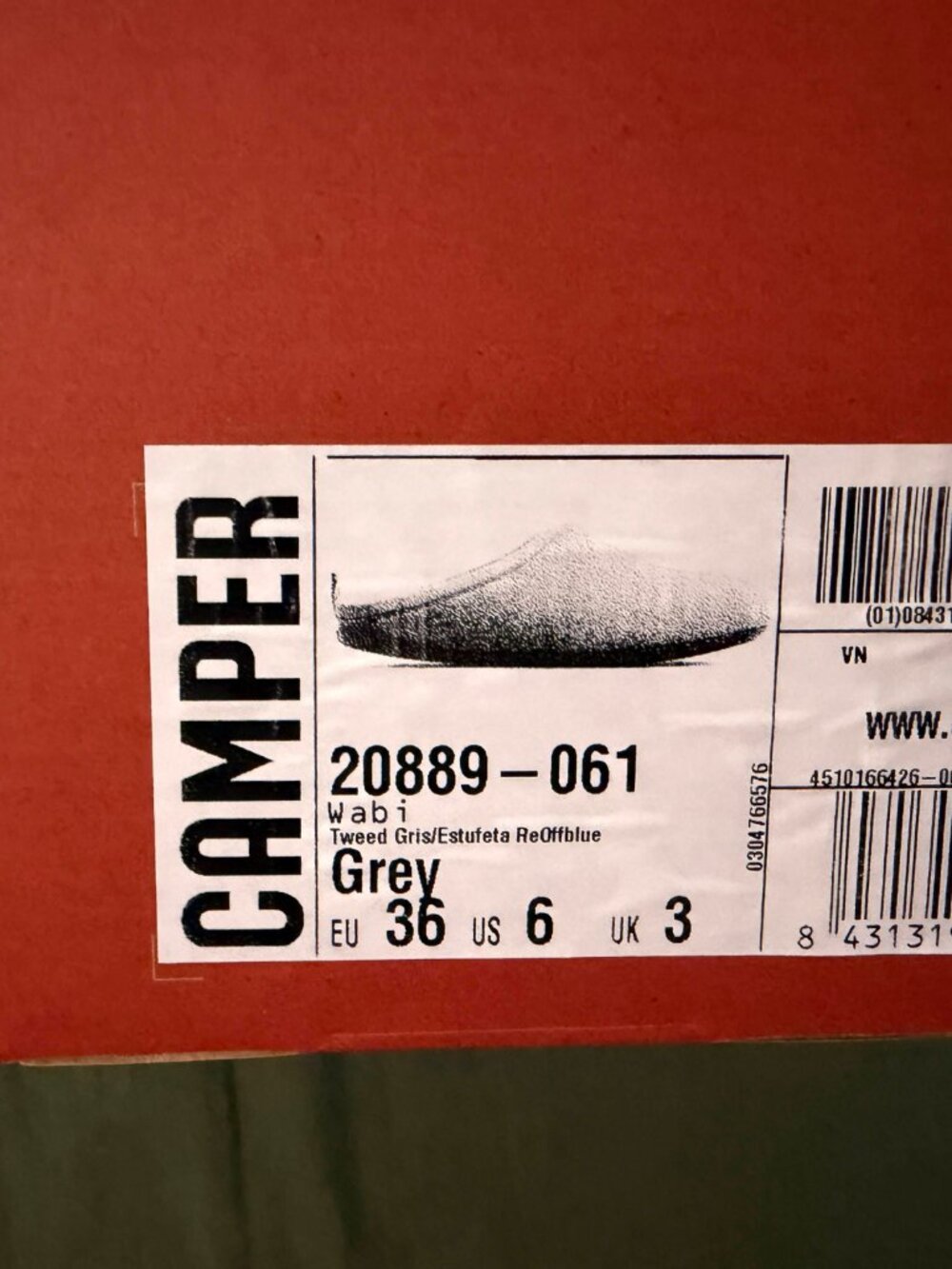 Camper Wabi Felt Grey Slipper EU 36 Women's US 6 New in Box - Picture 3 of 7